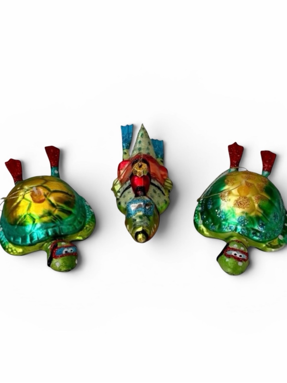 Set of 3 December Diamonds Scuba Sea Turtles and Alligator Blown Glass Ornaments